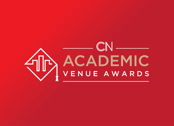 Red background with Acadenic venue awards logo in white