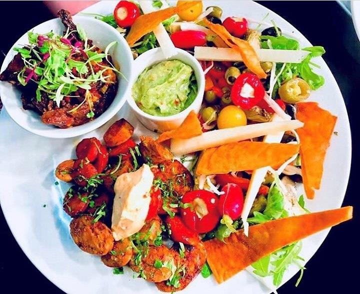 Wite plate with colourful food